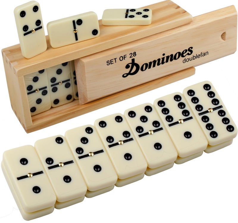 Doublefan Dominos Set for Adults, Double 6 Domino Game, Double Six Standard Domino with Natural Wooden Box, 28 Tiles,Tradditional Board Game for Adults and Elderly. - Image 1